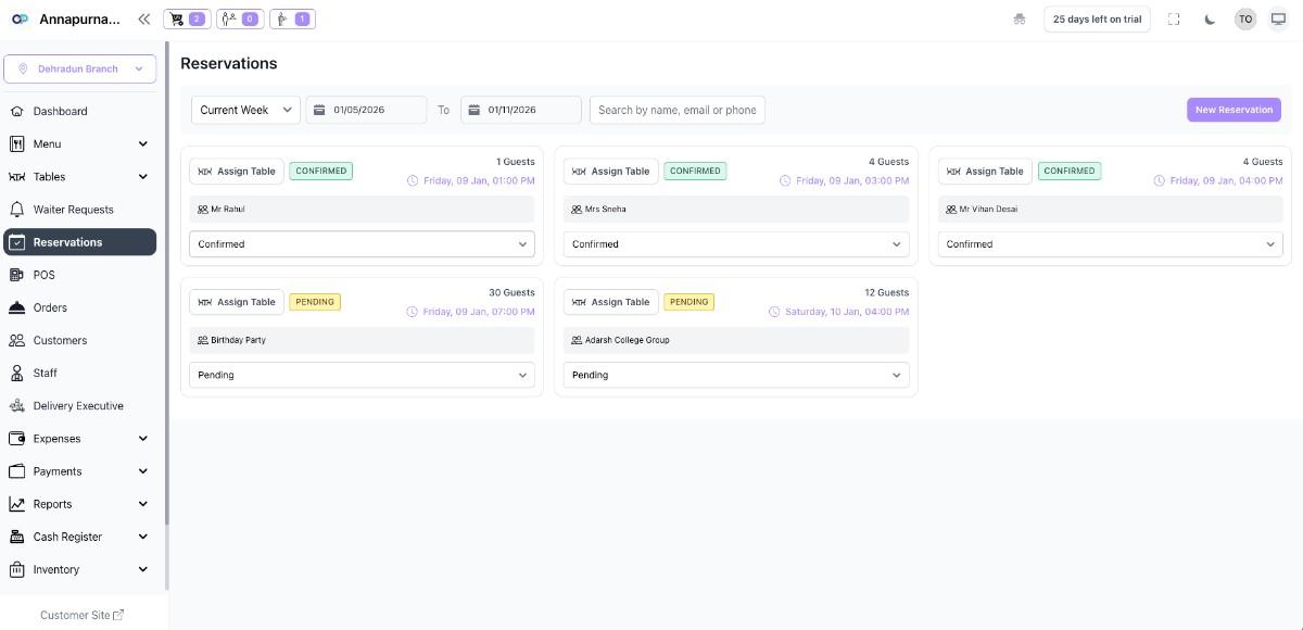 Table Reservation Interface
