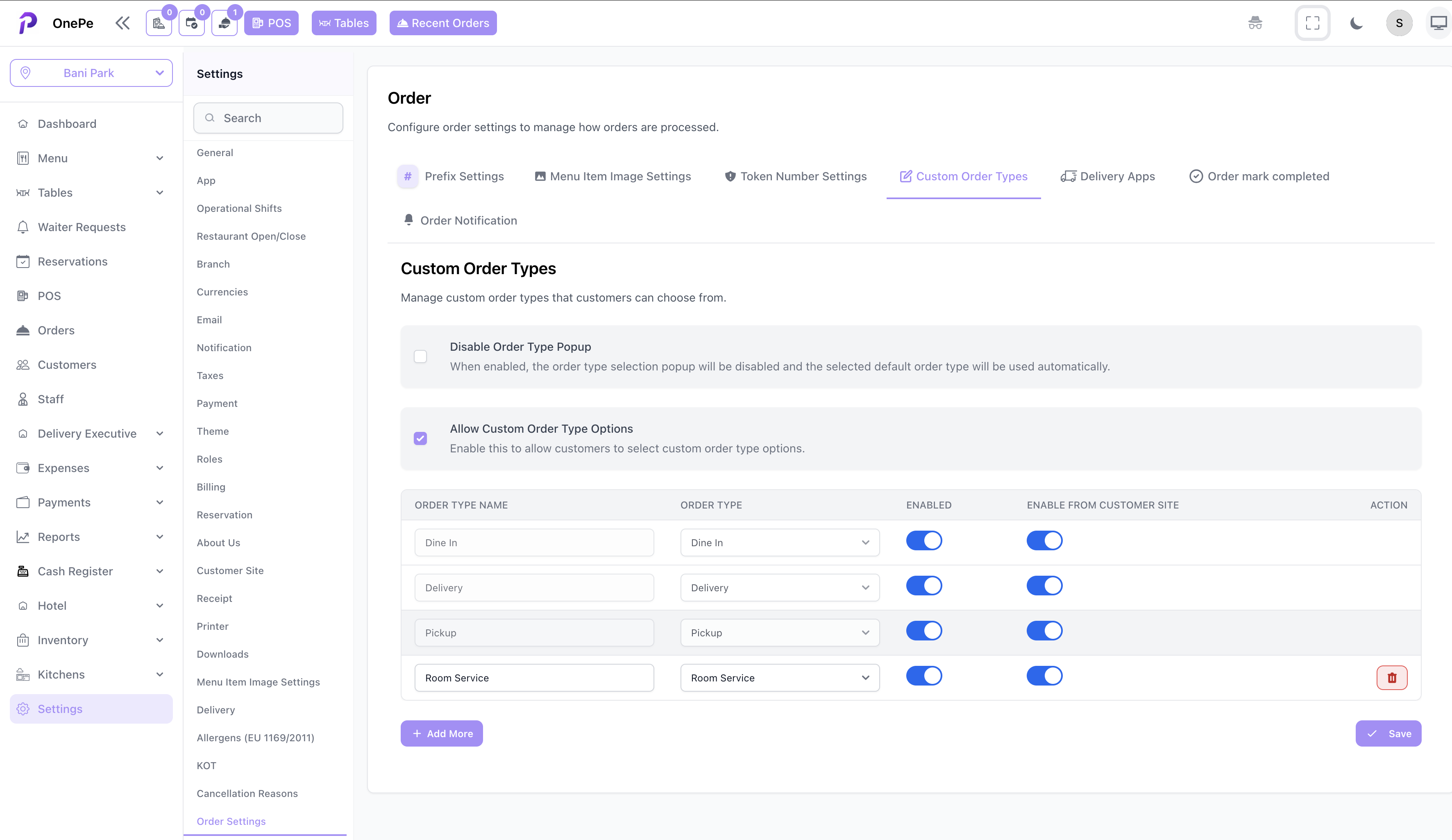 Settings -> Order Settings -> Custom Order Settings