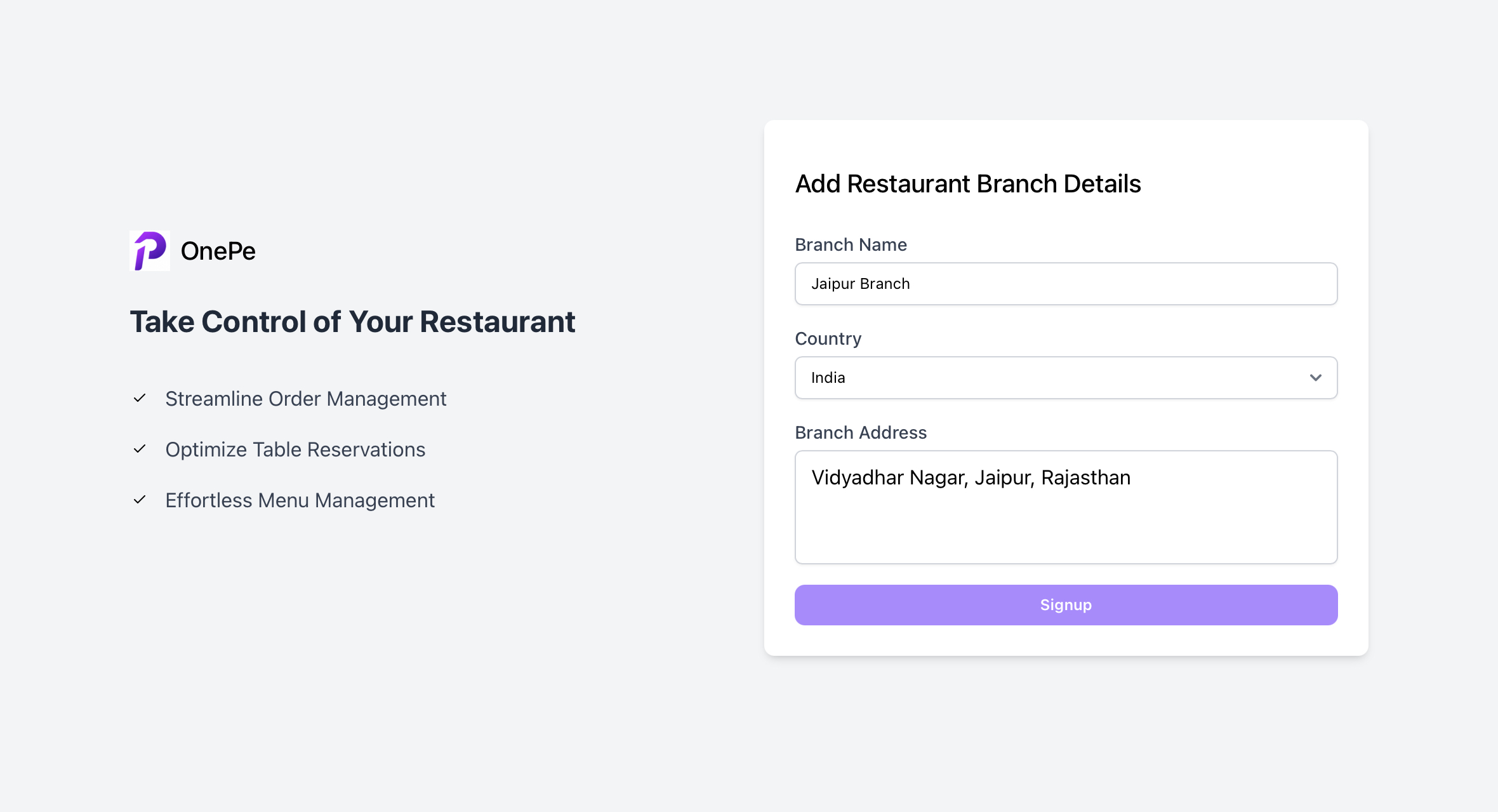 Add details to Finish Signup.